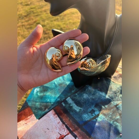 Zara Snail Gold Statement Earrings - Picture 14 of 14